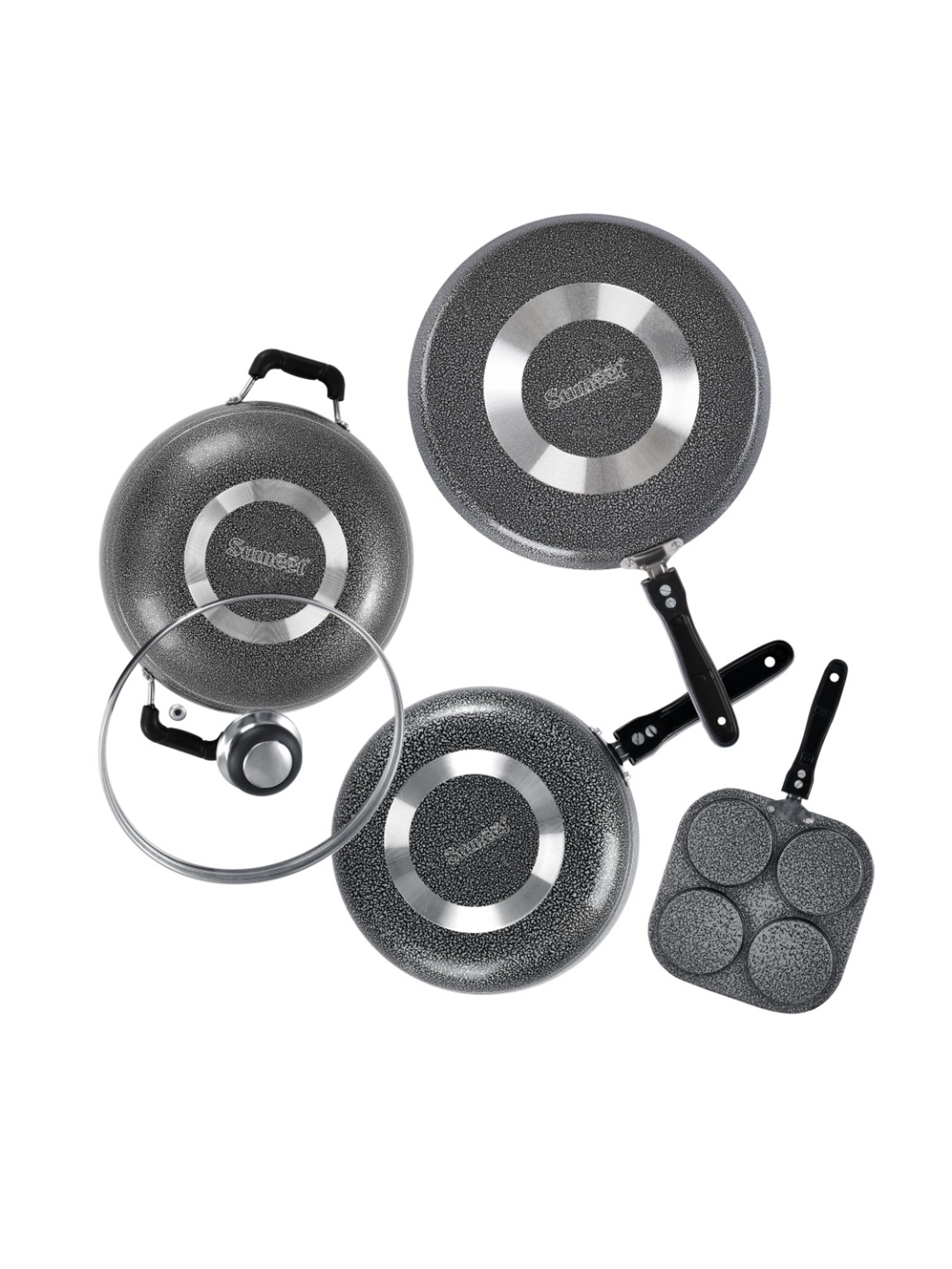 Sumeet NonStick Cookware Set(Dosa Tawa+Mini Multi Snack Maker+Kadhai With Glass Lid +Frypan)