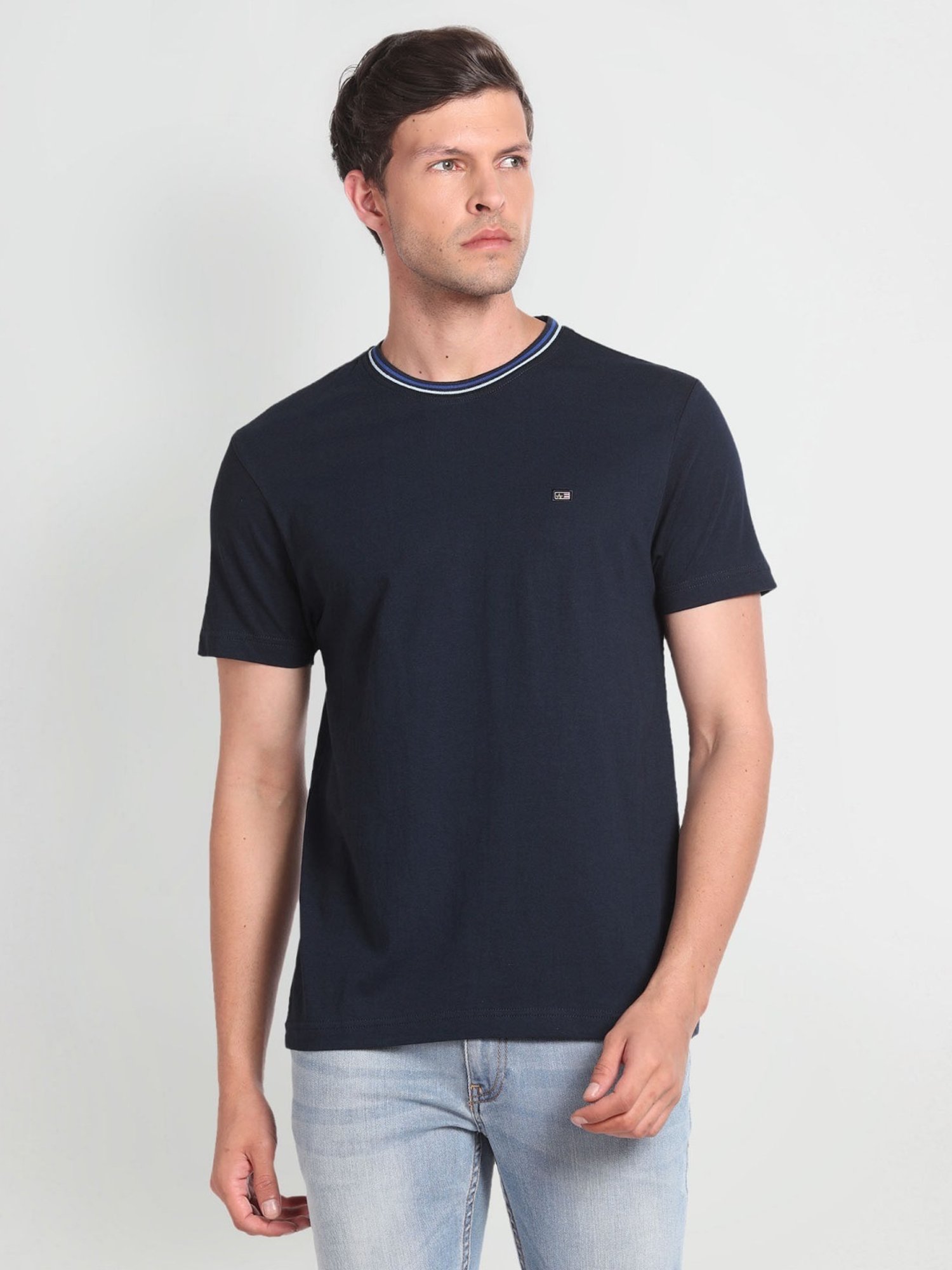Arrow Sport Navy Cotton Regular Fit T-Shirt