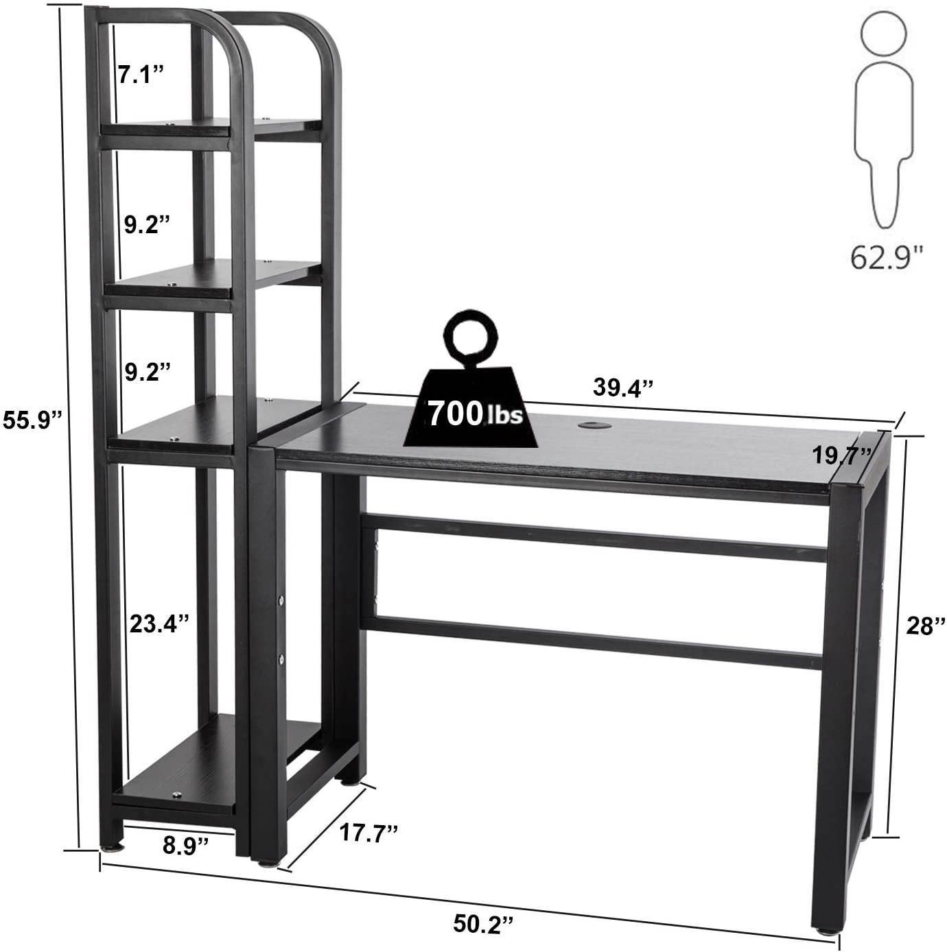 Home Office Desk Computer Desk Writing Table Gaming Desk with 4 Tier Shelves