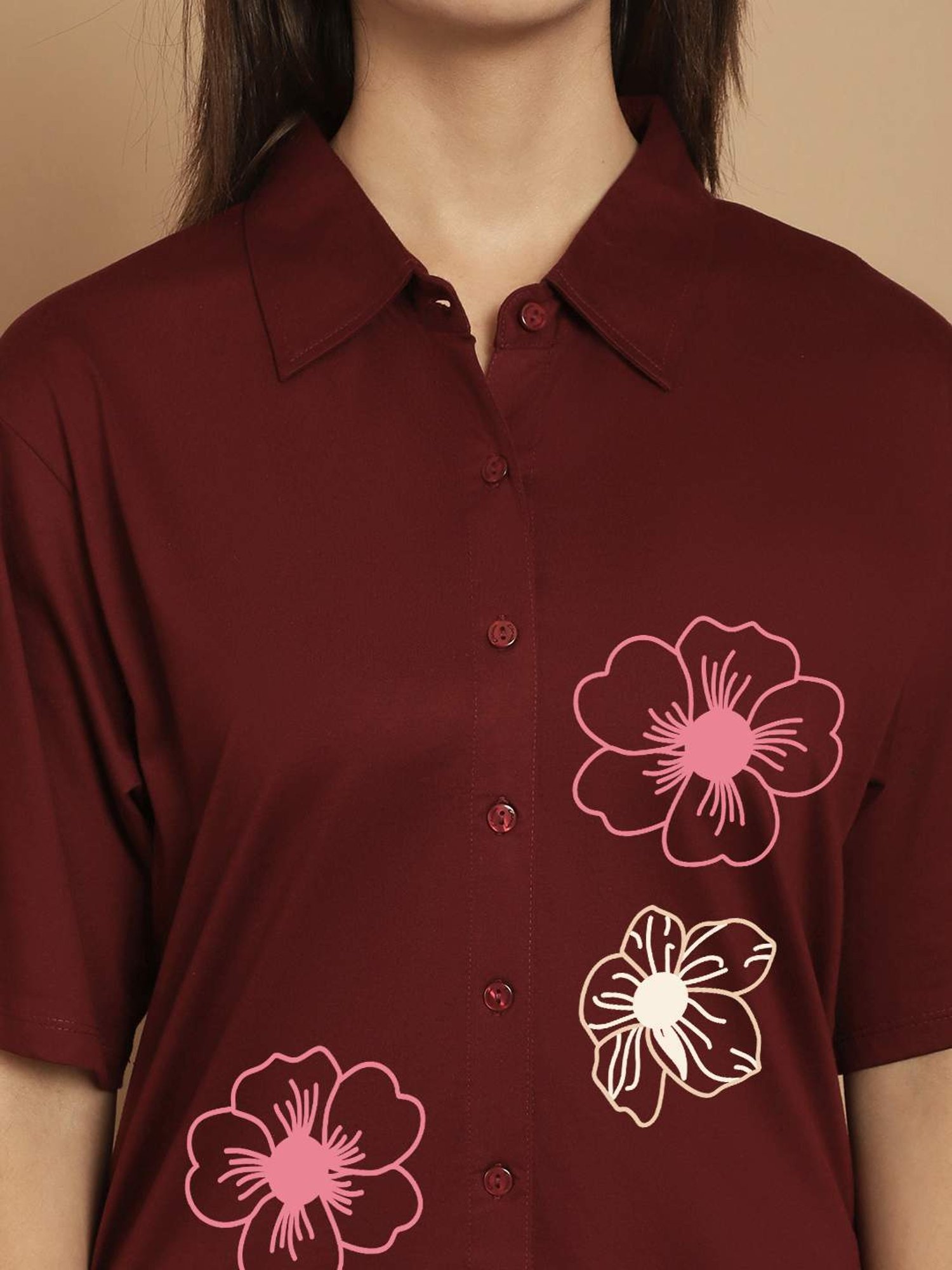 Kanvin Red Cotton Printed Shirt Pyjamas Set