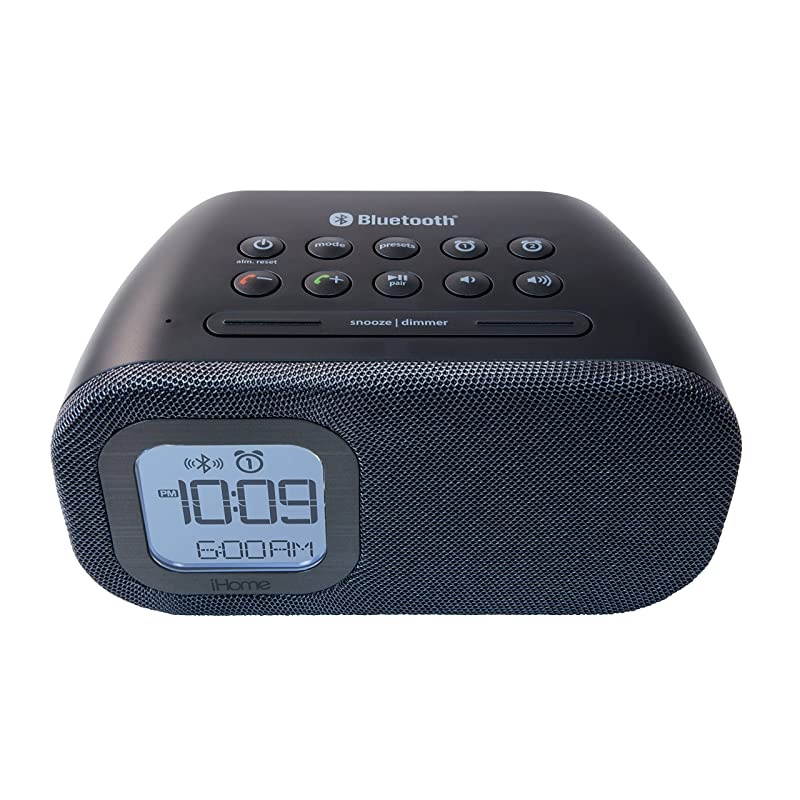 iBT210B Bluetooth Dual Alarm FM Clock Radio with Speakerphone and USB Charging - Black