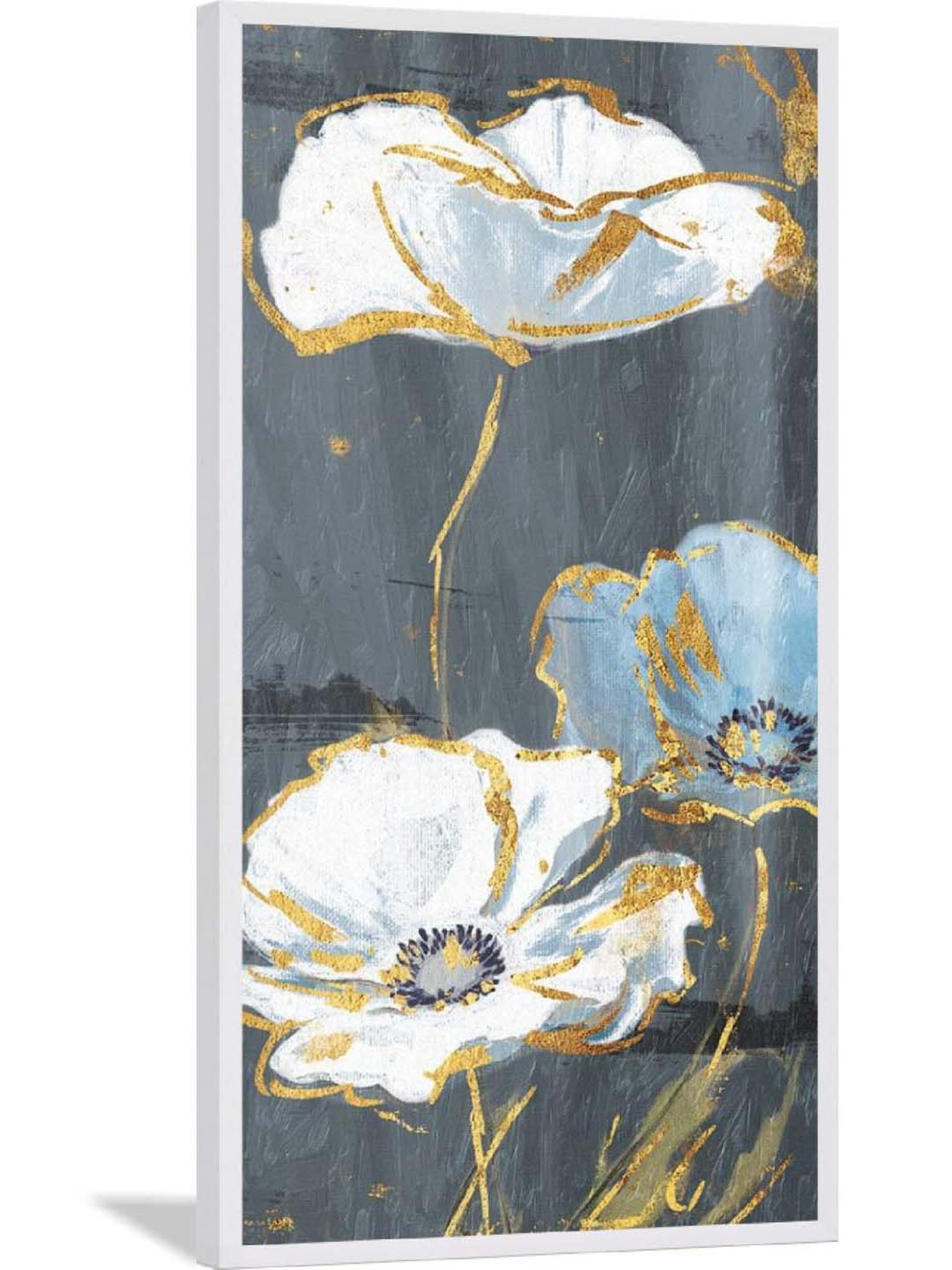 ARTE'VENUE Floral Shine Grey & White Canvas Wall Arts - Set of 2 (11 X 21 inch Each)