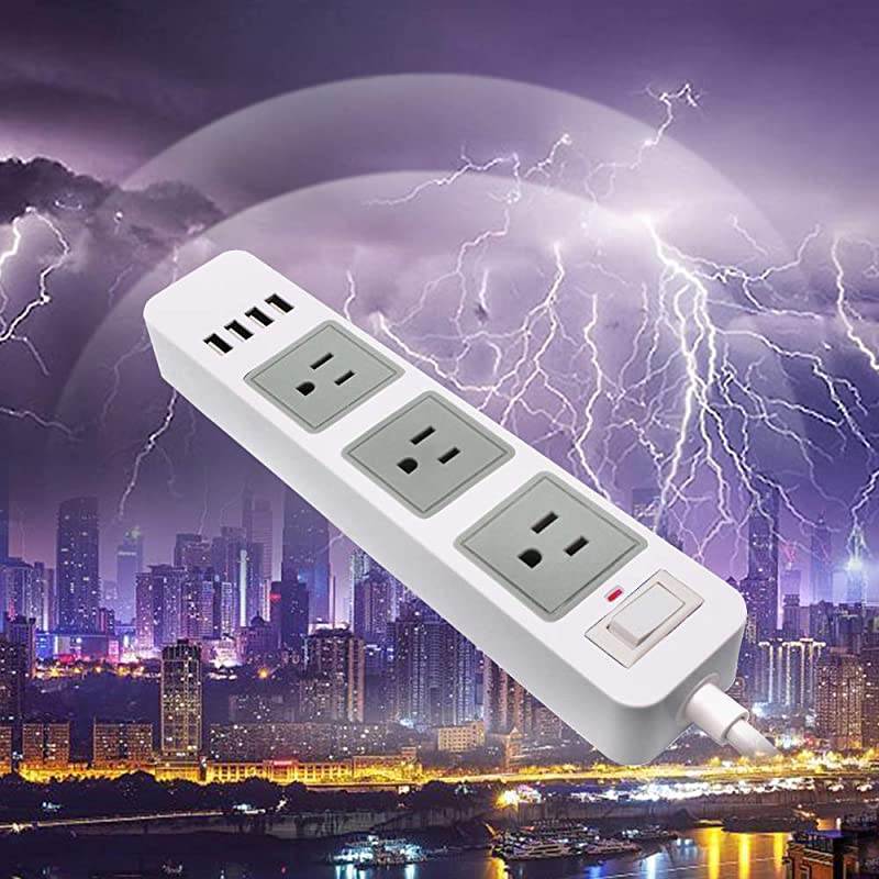 Strip White USB Strip with 2 Prong 66ft Extension Cord 3 AC Outlet Flat Plug Surge Protector for Workbench Nightstand Home Office and Hotel