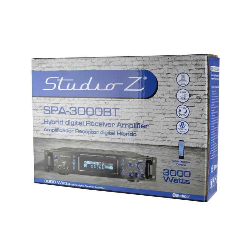 Studio Z SPA-3000BT 3000 Watt Hybrid Receiver and 2 Channel Amplifier with AM/FM Radio Stereo for Home Digital Studio Audio Music Sound System