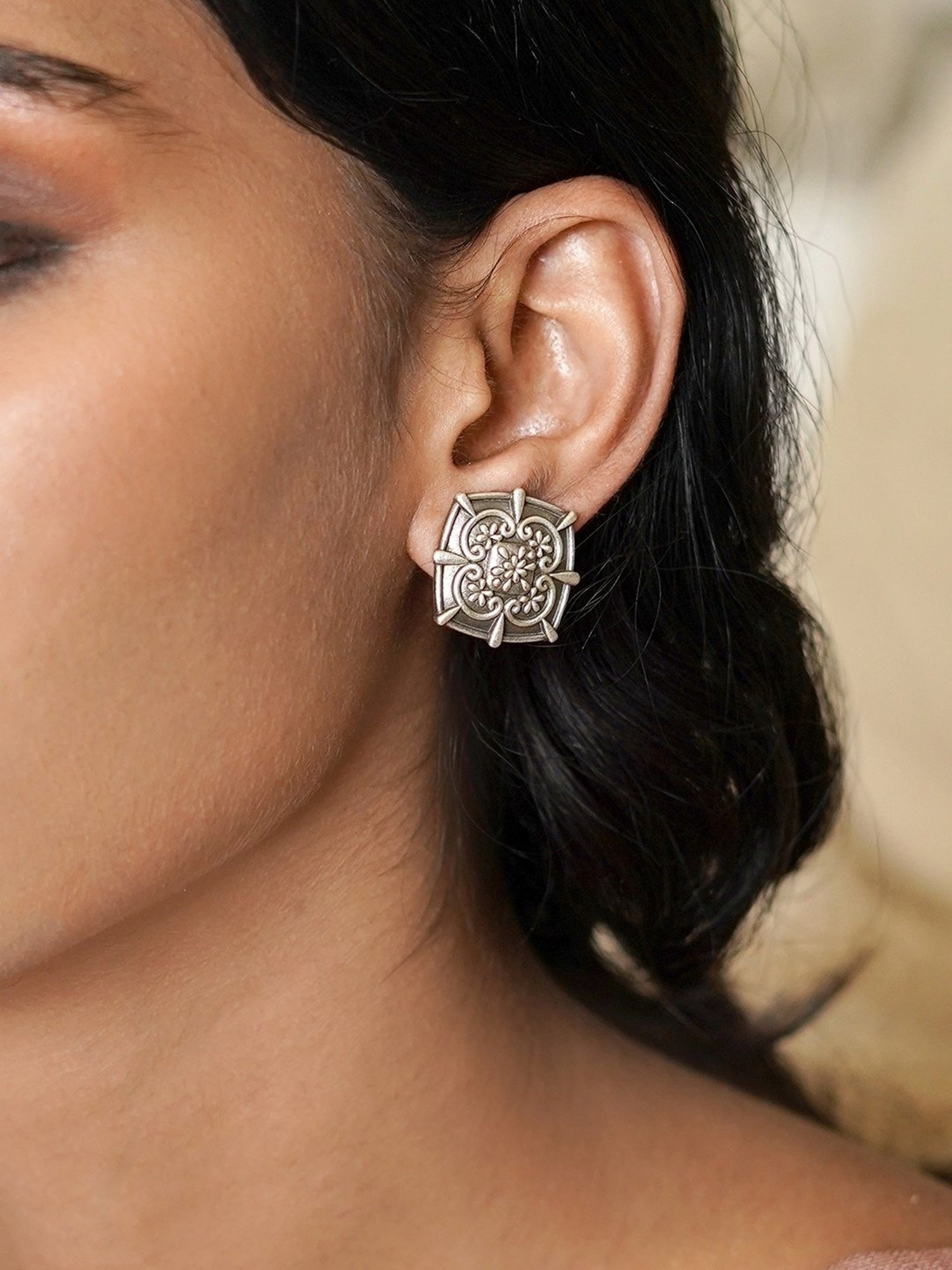 Teejh Ethnic Nysha Silver Oxidized Stud Earrings