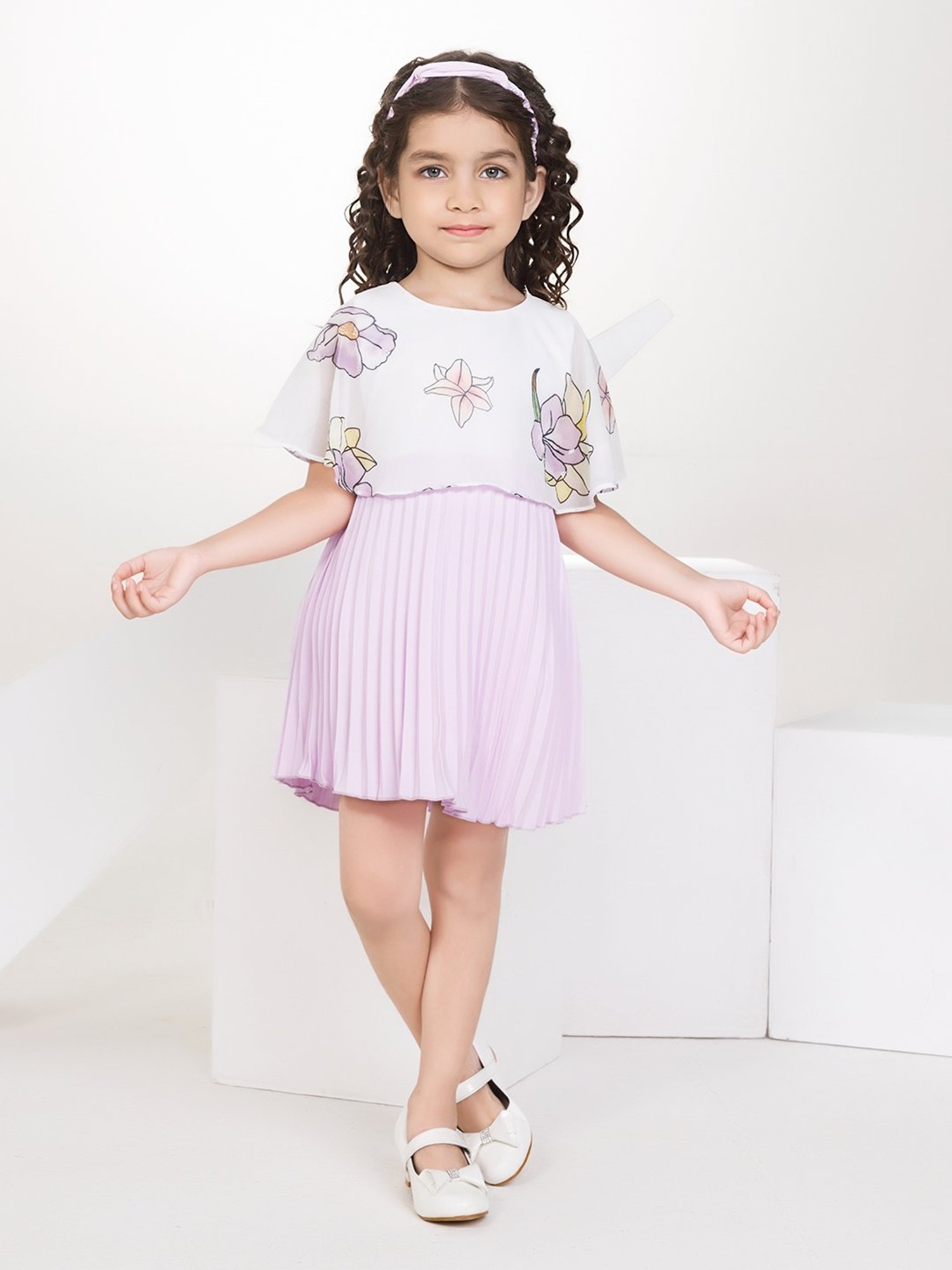 Peppermint Kids Purple & White Floral Print Dress