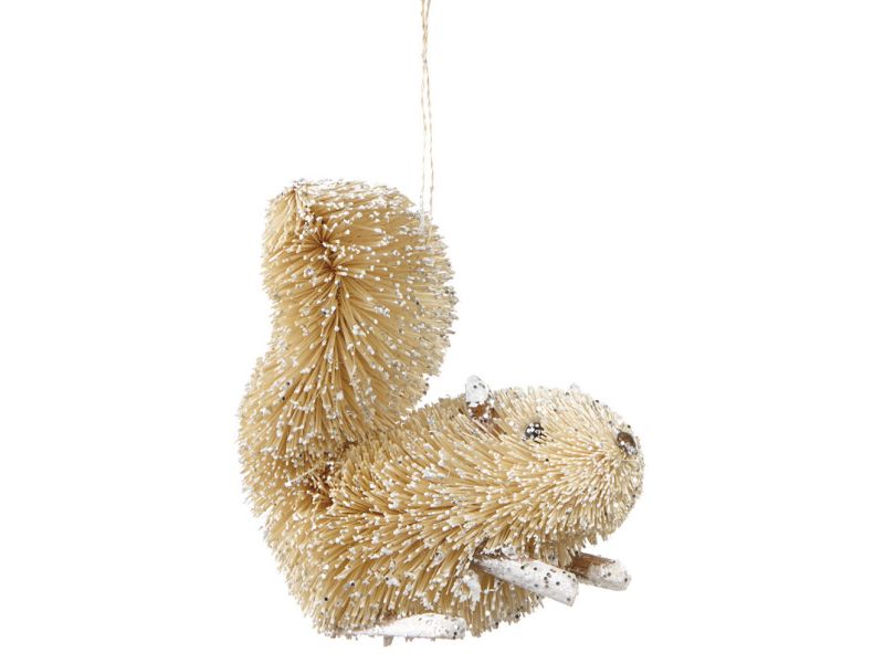 Ganz 4" Snowy Winter Glitter Embellished Wooden Bristled Snow Squirrel Christmas Ornament