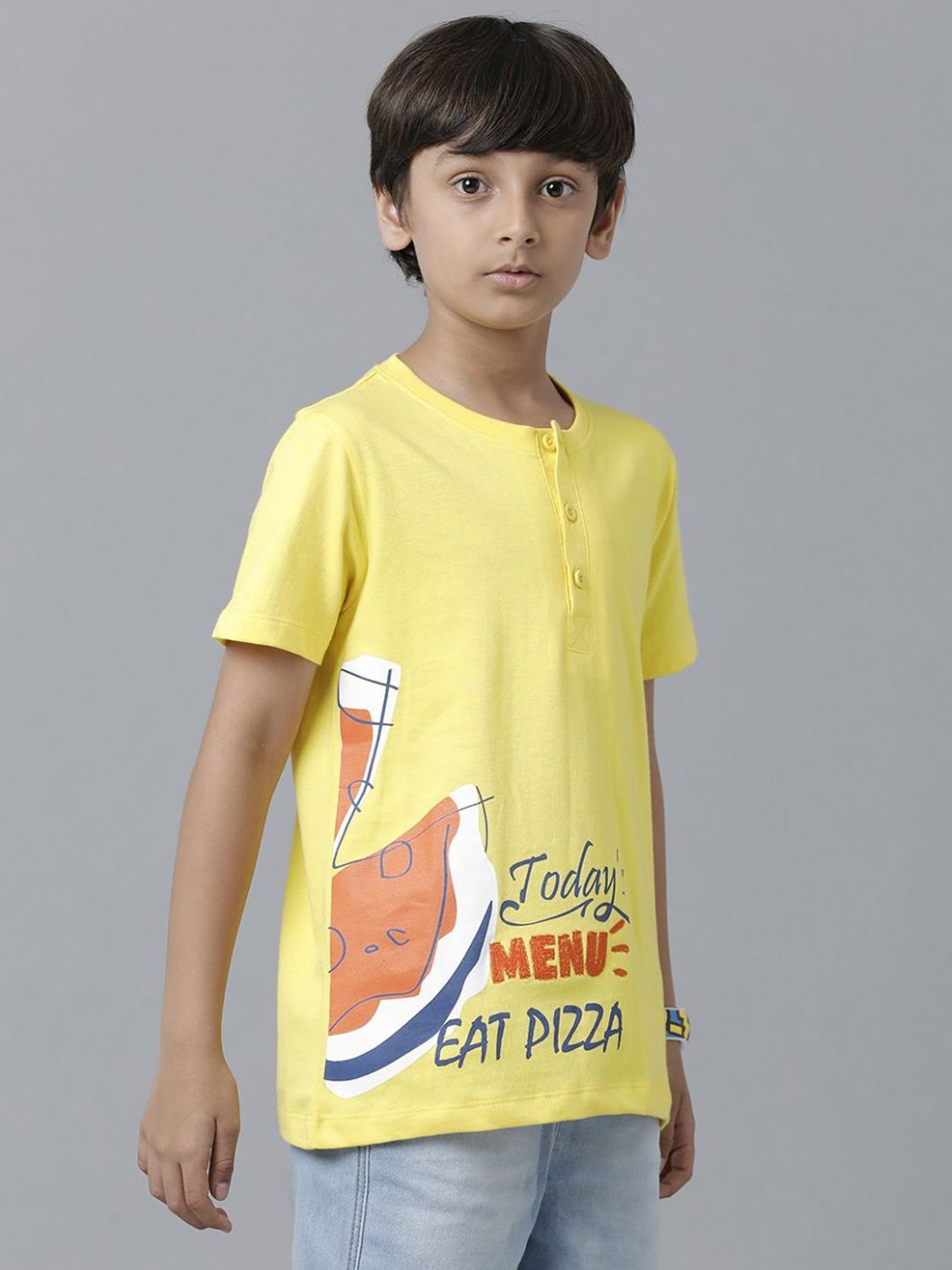 Under Fourteen Only Boys Yellow Cotton Printed T-Shirt