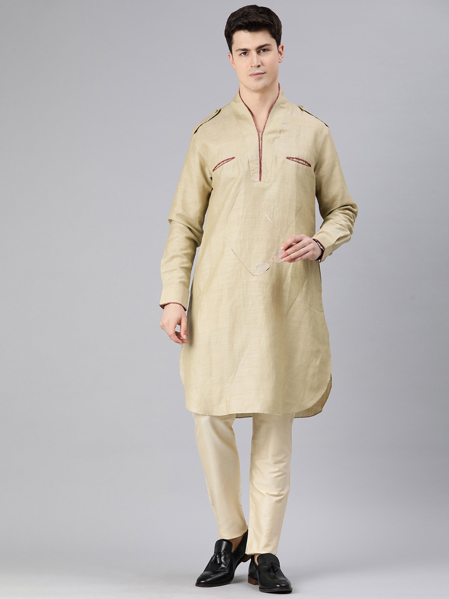 Manthan Fawn Regular Fit Pathani Kurta