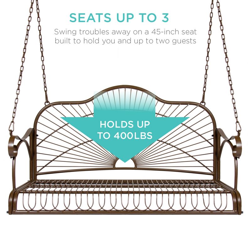 Best Choice Products Hanging Iron Porch Swing Outdoor Patio Furniture Chair w/ Armrests, Mounting Chains