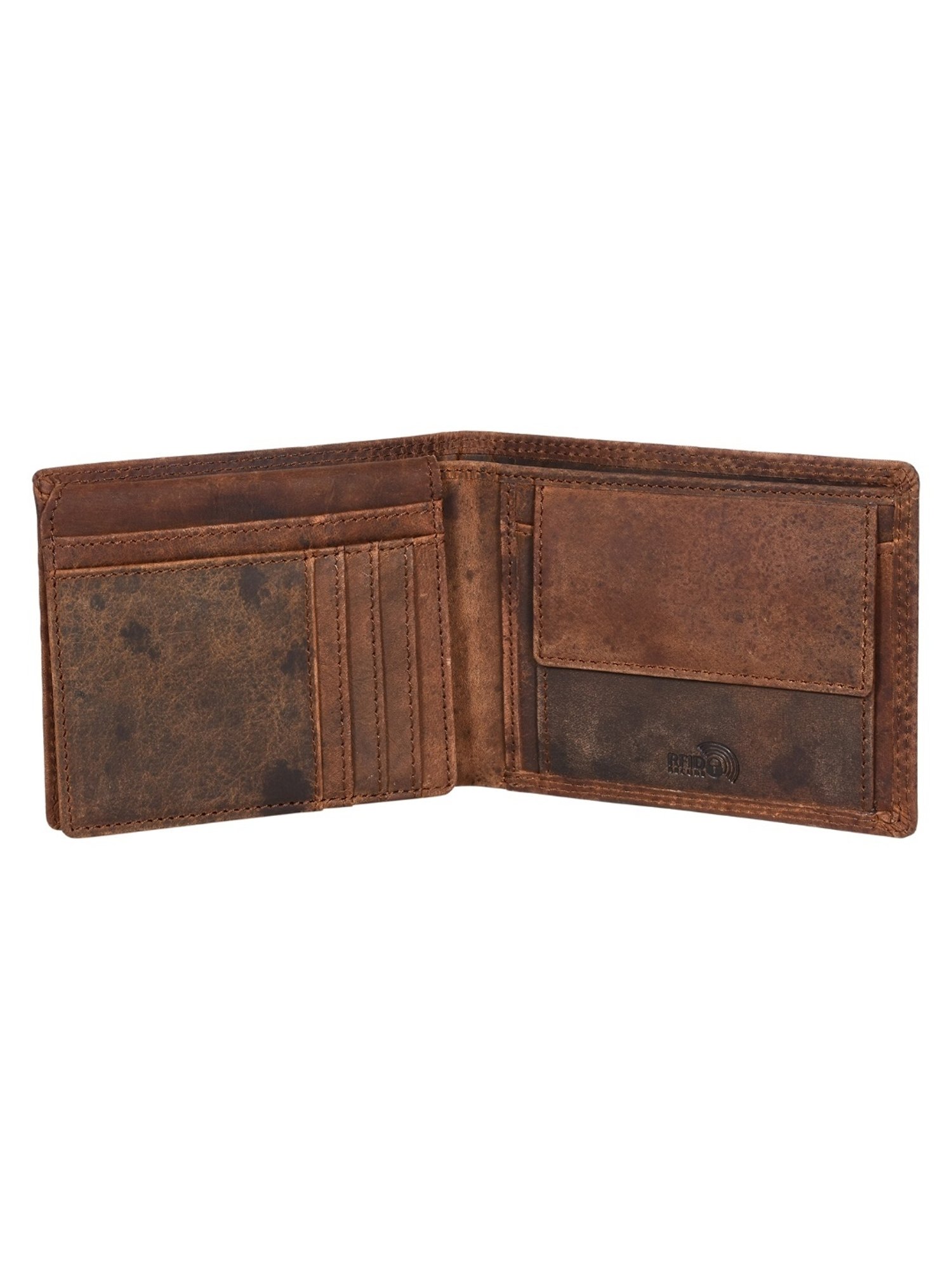 SASSORA HAN Brown Leather Textured RFID Bi-Fold Wallet