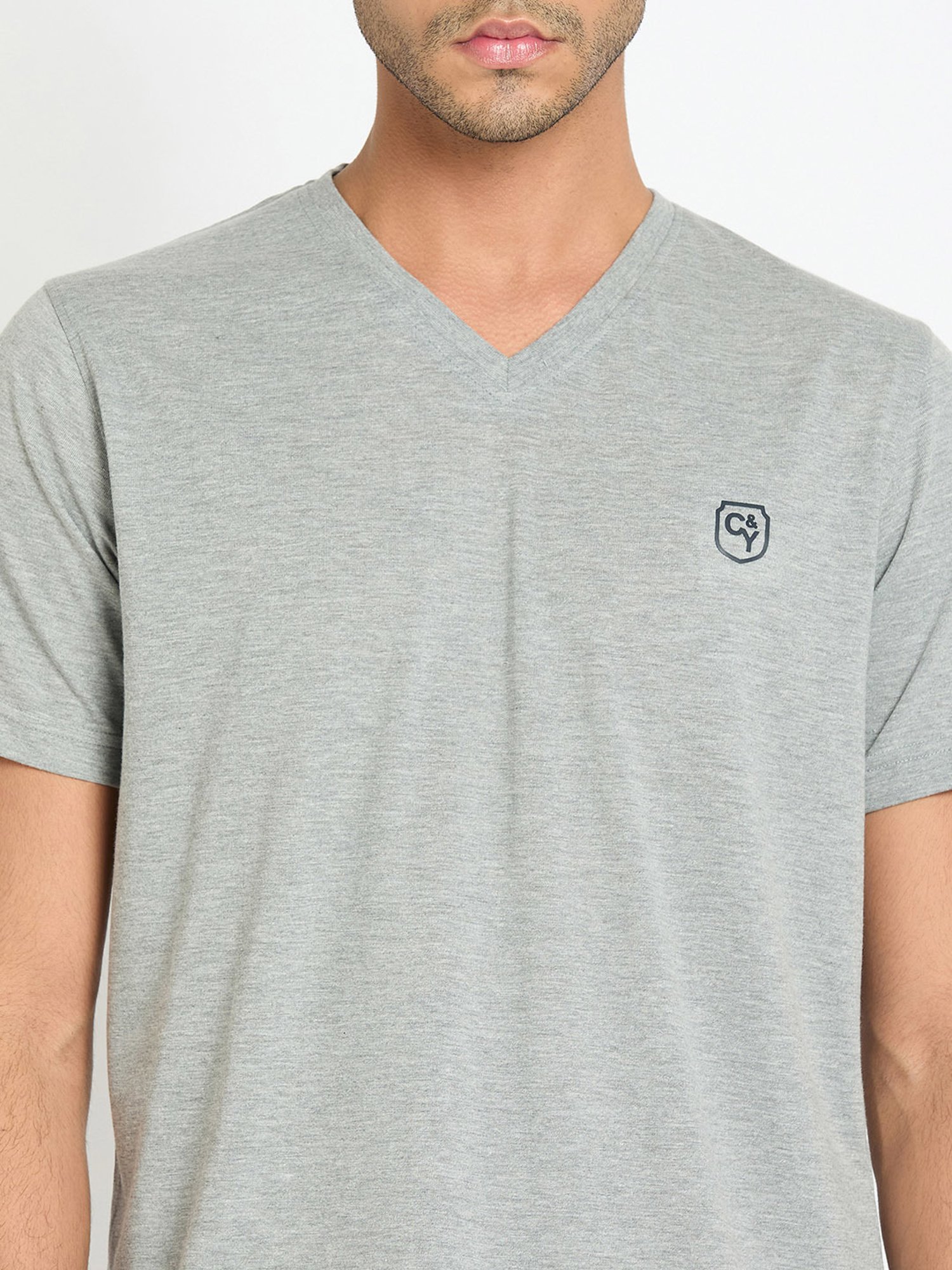 Club York Light Grey Regular Fit V-Neck T-Shirt