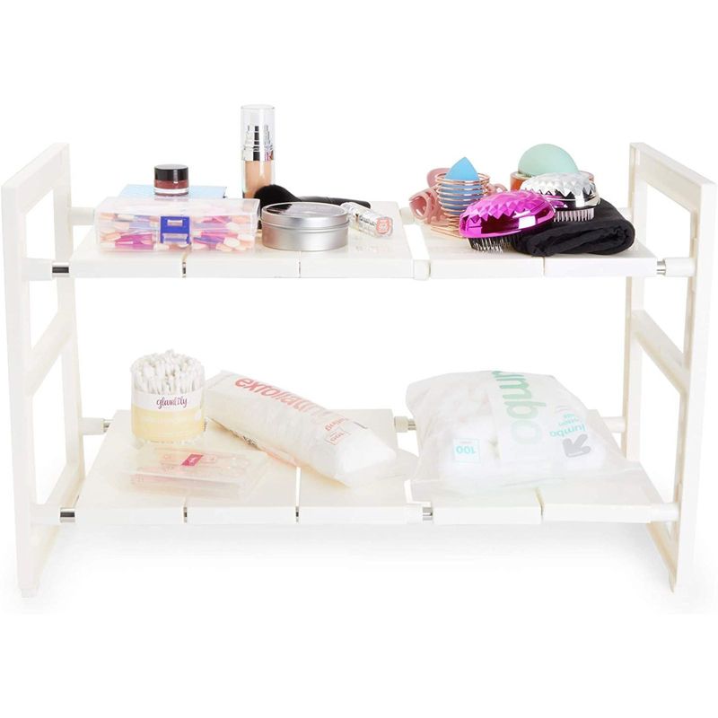 Juvale 2 Tier Under Sink Organizer, Kitchen Cabinet Storage (White, 24.7 x 10.8 x 15.5 In)