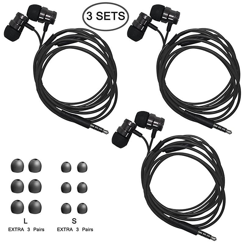 3 Packs Earbud Headphones with Remote Microphone  in Ear Earphone Stereo Sound Noise Isolating Tangle Free for Smartphones Laptops Gaming Fits All 35mm Interface Device