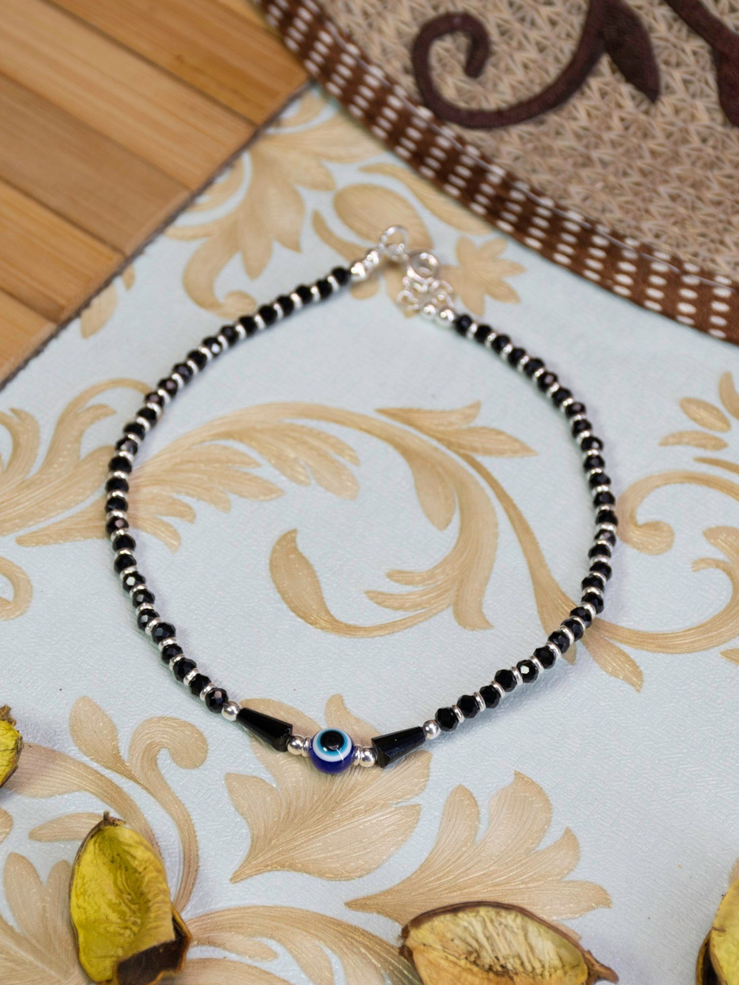 Arte Jewels 925 Sterling Silver Nazariya Evil Eye Bead Anklet for Women & Girls (Single)