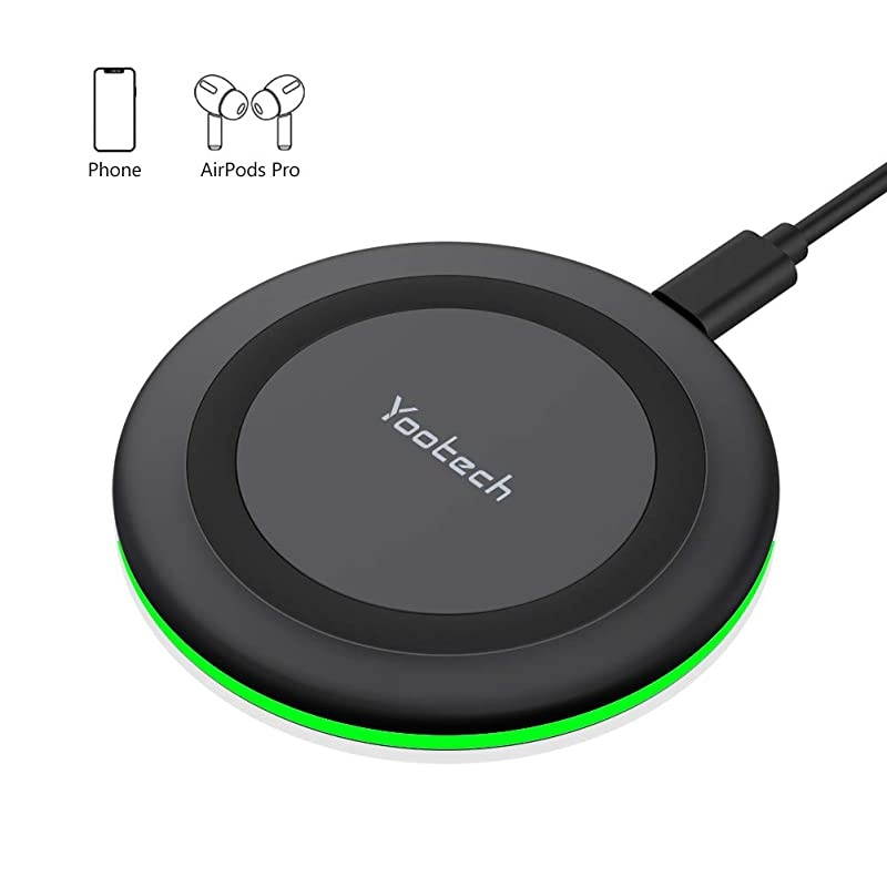 Wireless Charger, Qi-Certified 10W Max Fast Wireless Charging Pad Compatible with iPhone 12/12 Mini/12 Pro Max/SE 2020/11 Pro Max,Samsung Galaxy S21/S20/Note 10/S10,AirPods Pro(No AC Adapter)