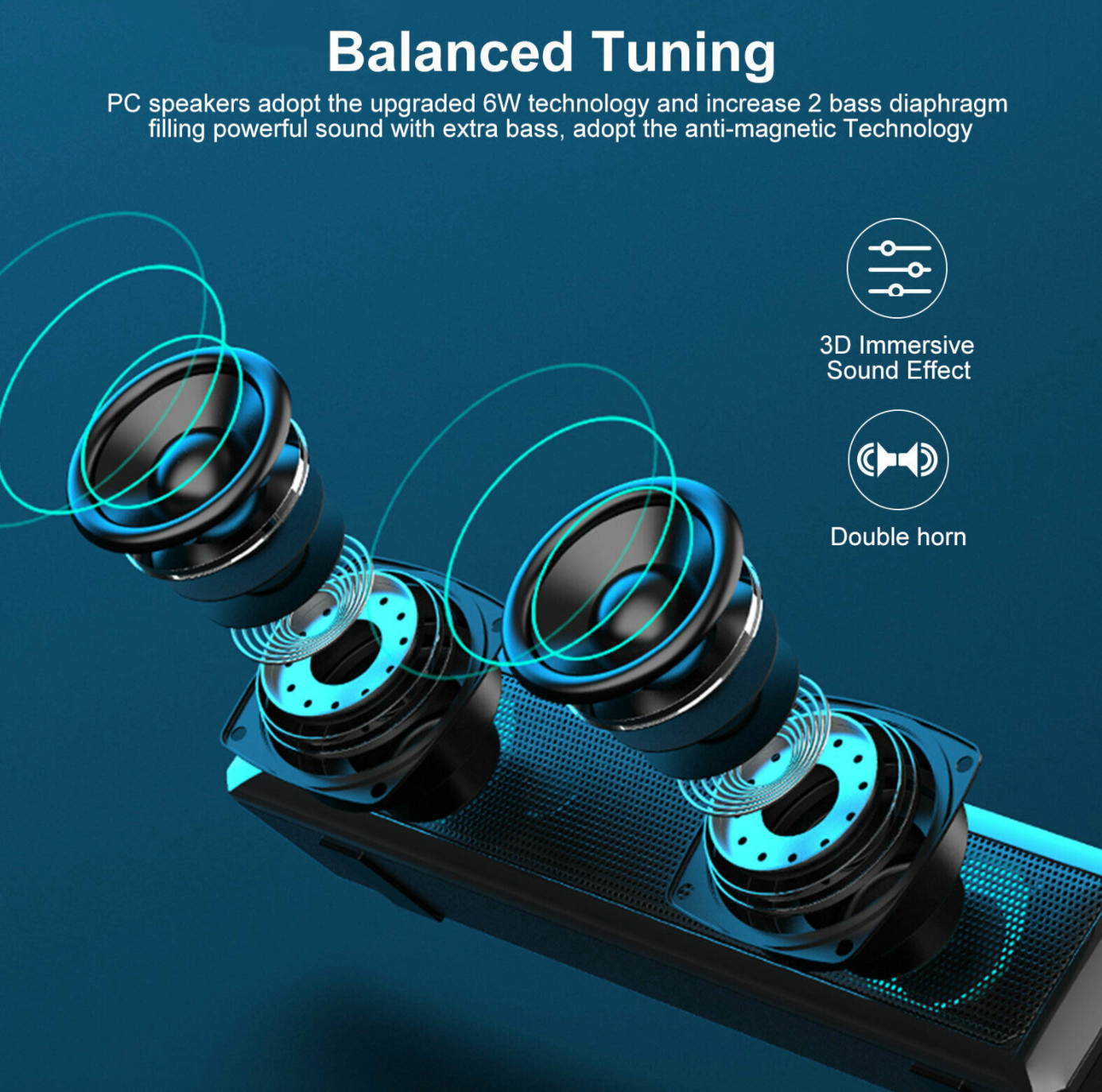 Computer Stereo Soundbar Speaker USB Powered 7 color LED For PC Desktop Laptop