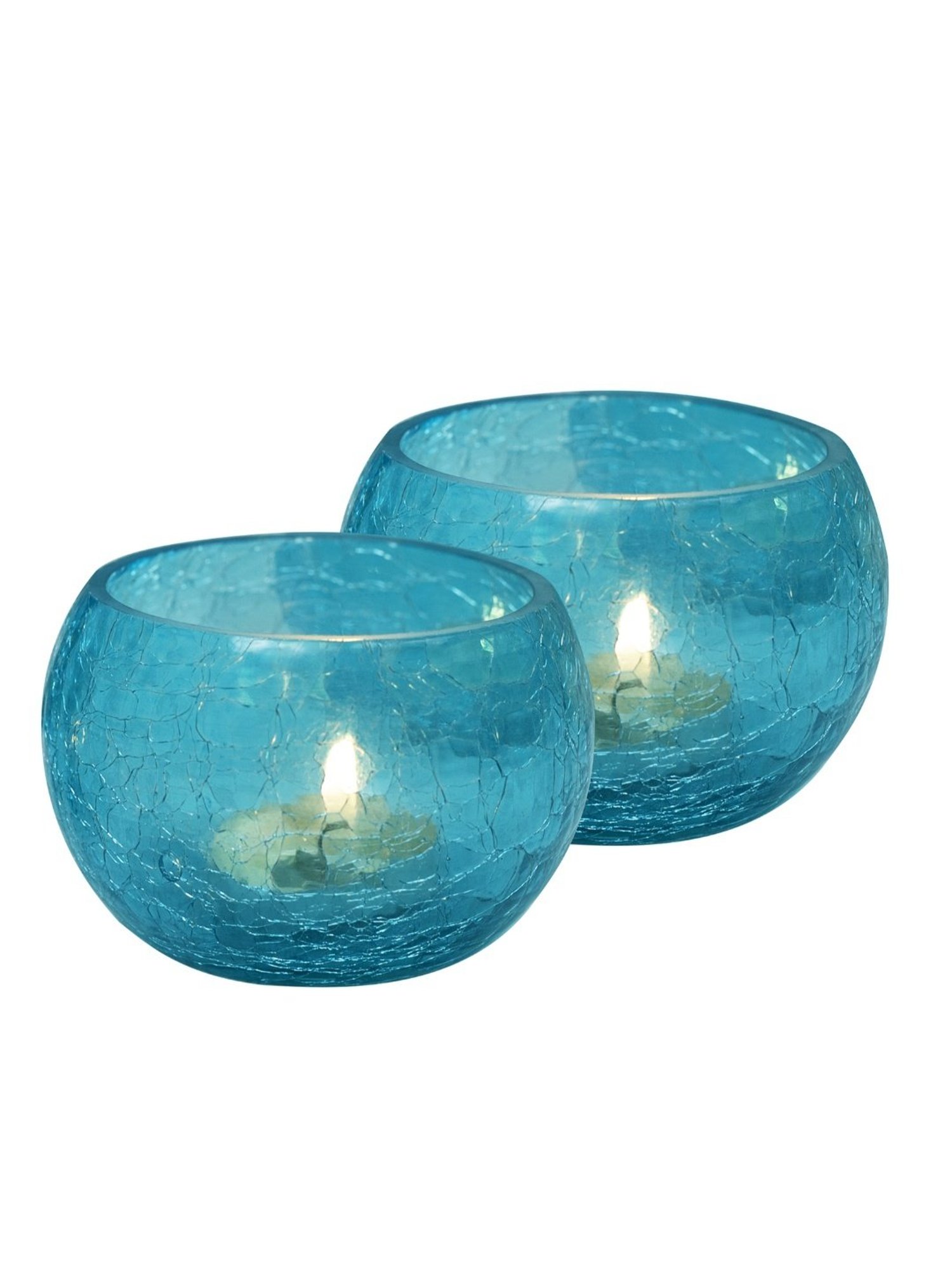 Homesake Crackle Mosaic Embellished Turquoise Glass Tea Light Candle Holder - Set of 2