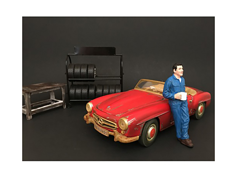 Mechanic Larry Taking Break Figurine for 1/24 Scale Models by American Diorama
