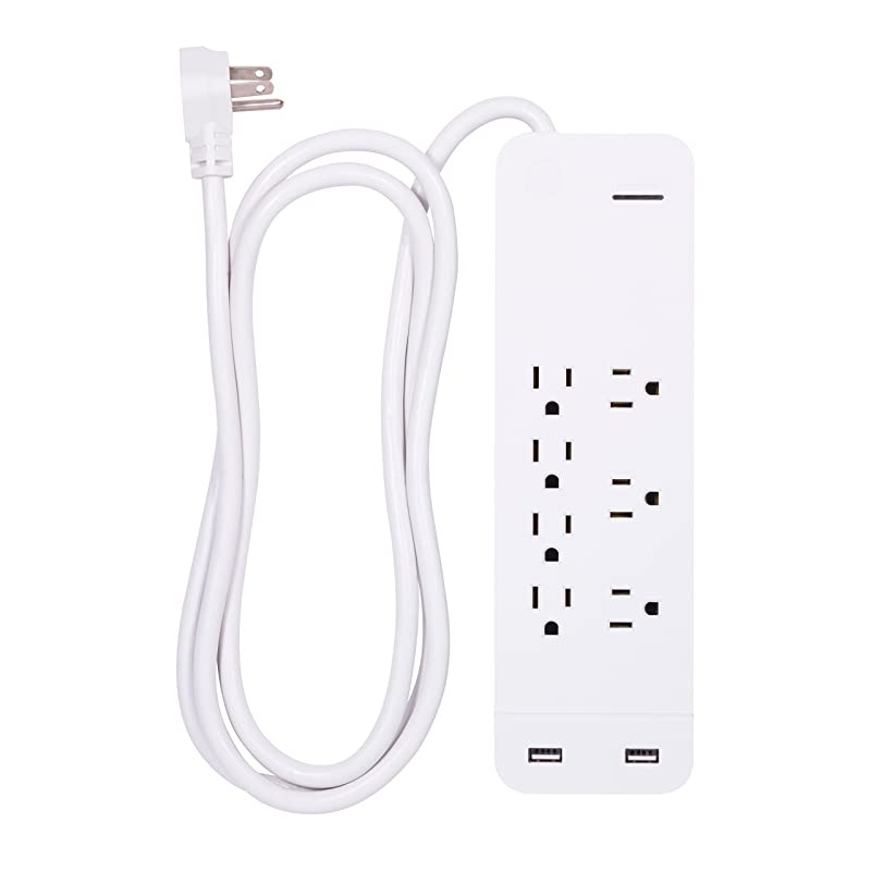 White Strip SurProtector Charger 7 Outlets 2 USB Ports Fast CharFlat Plug Long Power Cord 6 Feet Wall Mount Warranty 36363 6 Ft