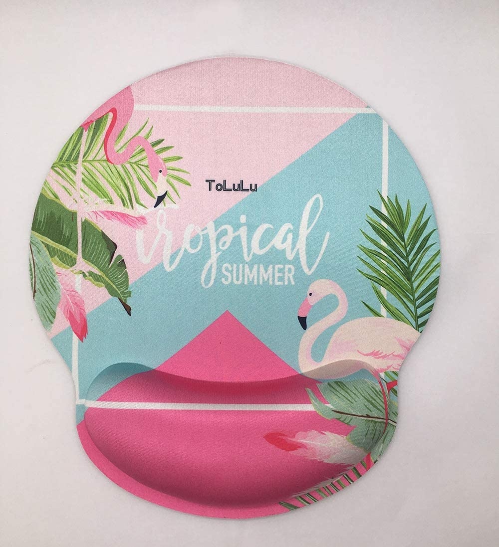 Mouse Pads with Gel Wrist Rest Support,Ergonomic Non Slip Base Memory Foam Wrist Rest Pad Mousepad for Home,Office,Gaming,Computer,Laptop Easy Typing Pain Relief, Flamingo