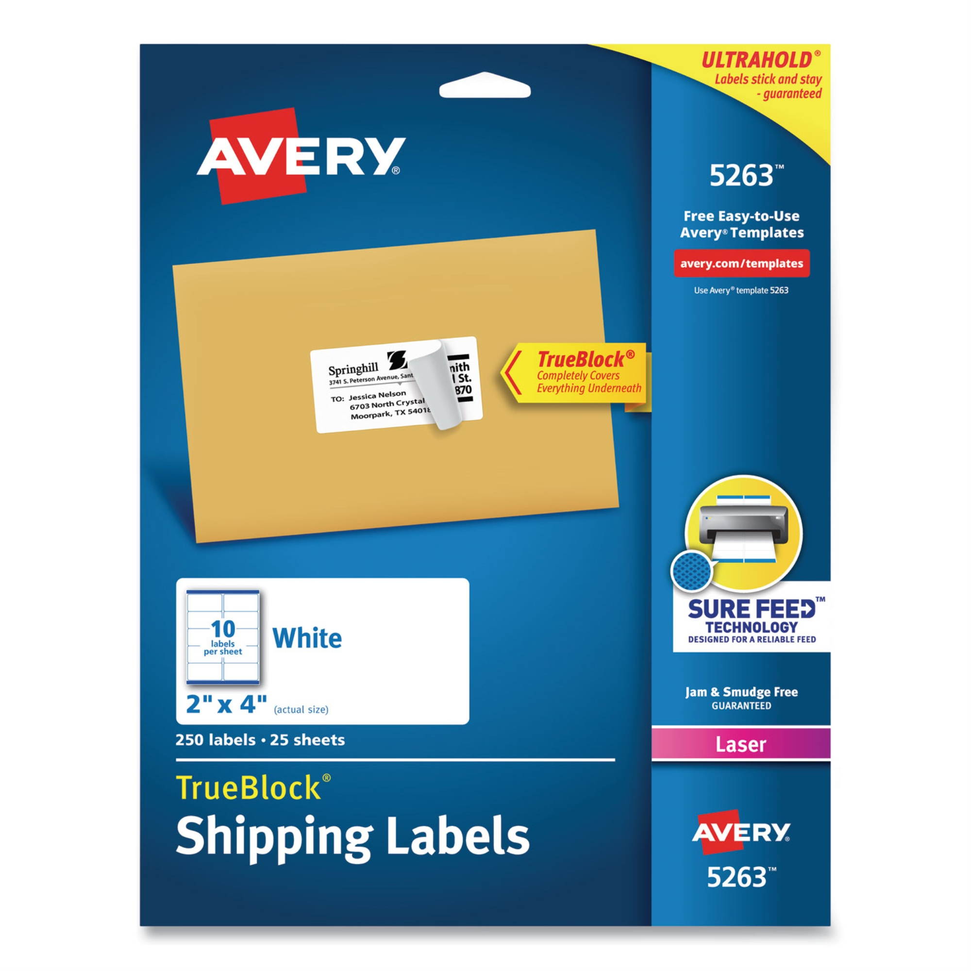Avery Shipping Labels with TrueBlock Technology ,LABEL,LASER,WHITE,2"X4"