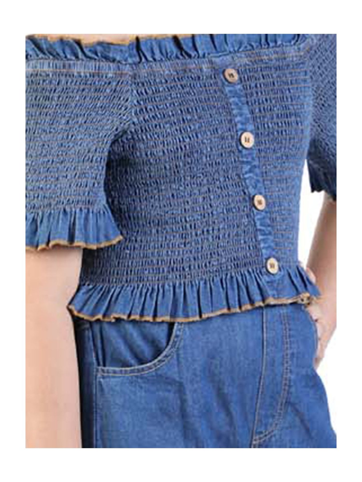 Budding Bees Kids Blue Solid Denim Top with Jeans