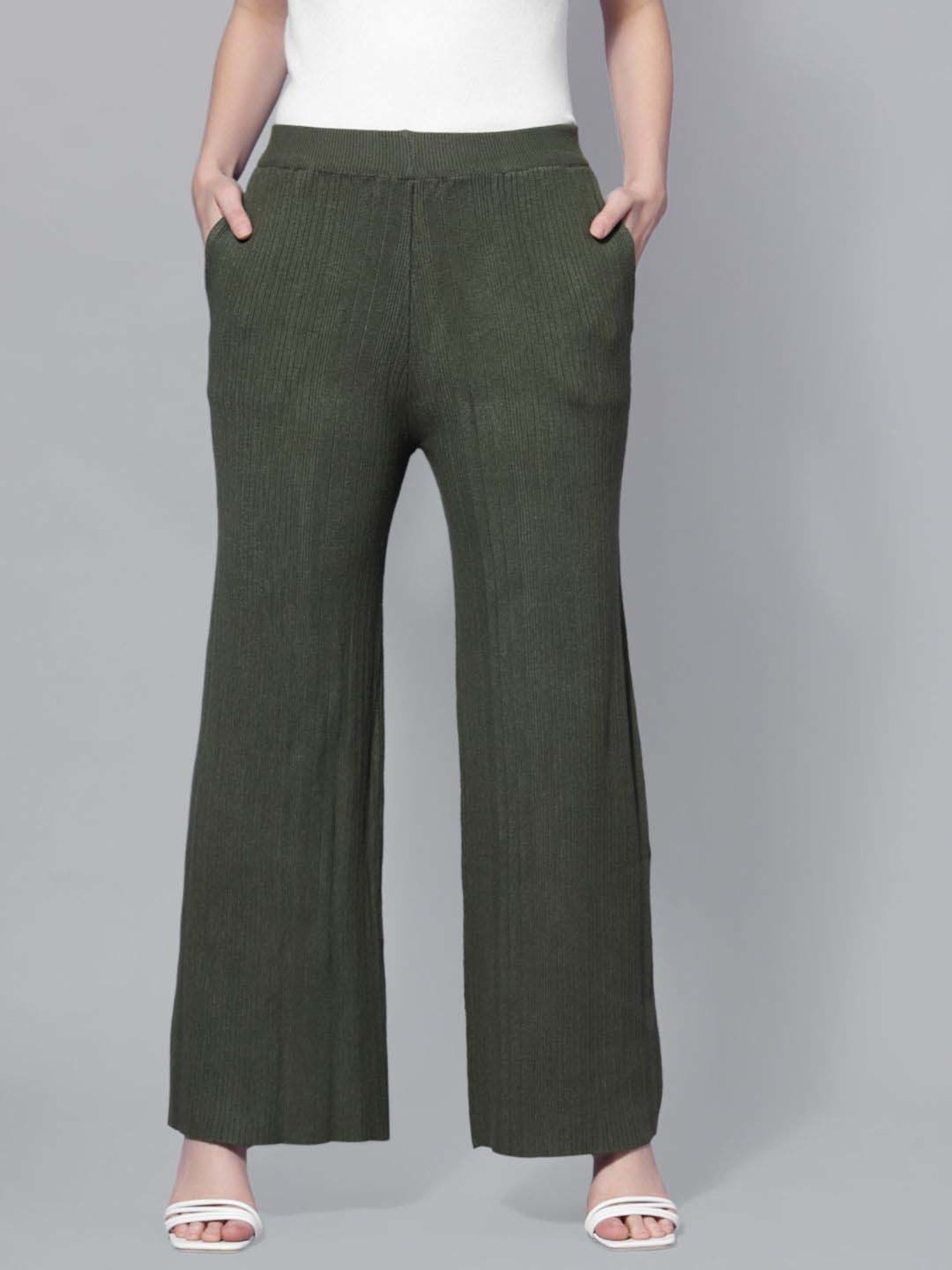 Mafadeny Green Self Pattern Palazzos