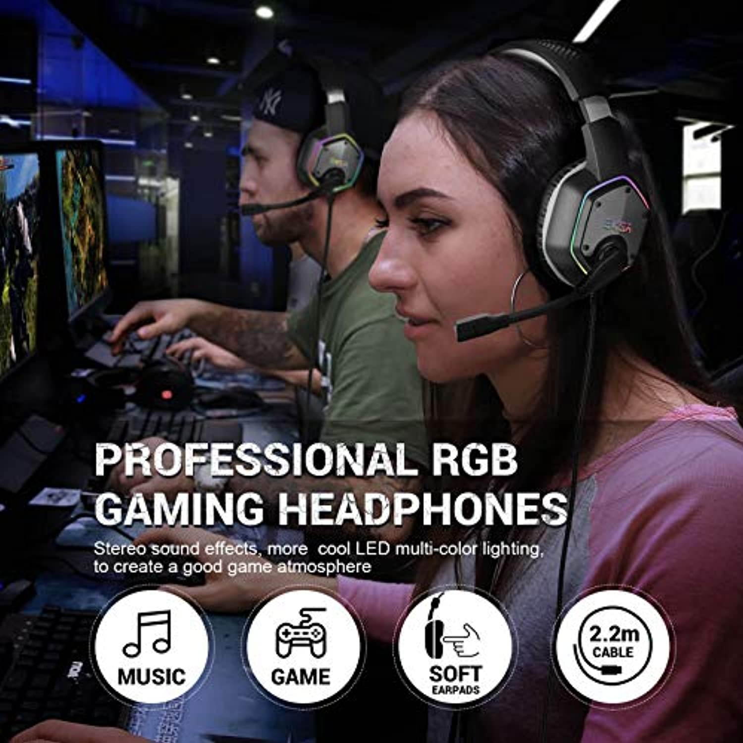 EKSA USB Gaming Headset for PC - Computer Headphones with 7.1 Surround Sound Stereo Noise Canceling Mic/Microphone RGB Light - Gaming Headphones for PS4/PS5 Console Laptop (EKSA-E1000-parent-3)