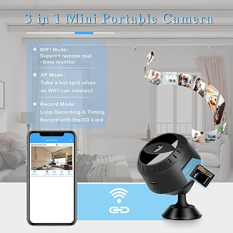 Mini Spy Hidden Camera,  1080P Full HD Wireless WiFi Security Video Camera with Night Vision and Motion Detection, Portable Tiny Nanny Cam with Monitor Phone App for Car Indoor Outdoor Home