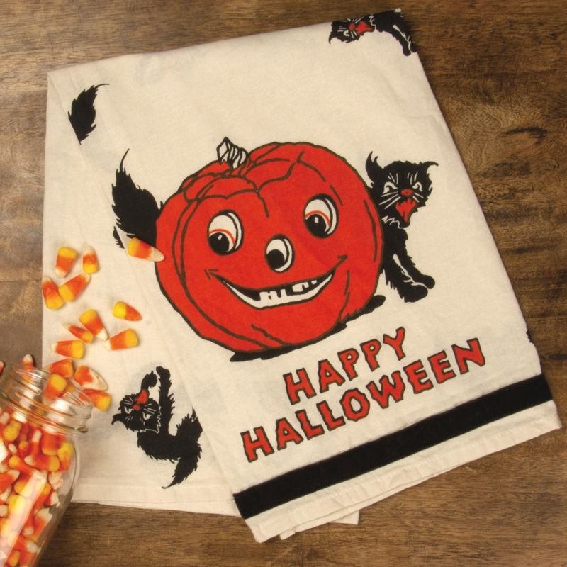 Tabletop 28.0" Happy Halloween Dish Towel Kitchen 100% Cotton Clean Up Primitives By Kathy  -  Kitchen Towel