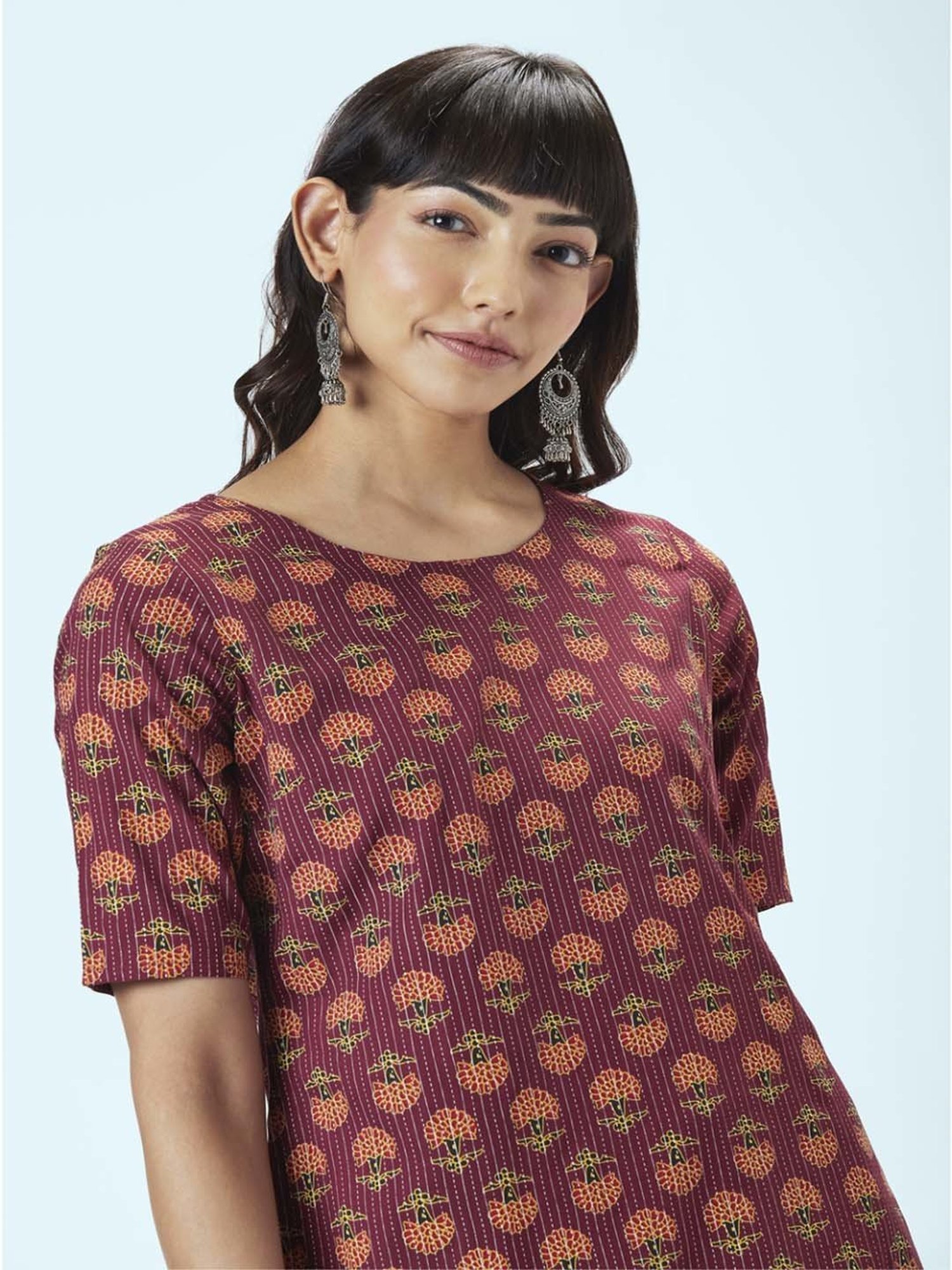 Rangmanch by Pantaloons Purple Floral Print Kurta Palazzo Set