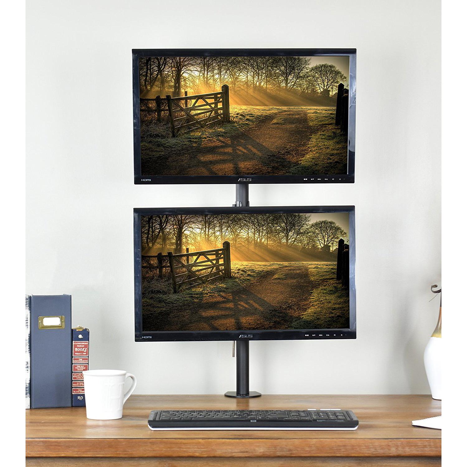 VIVO Dual LCD Monitor Desk Mount Stand Heavy Duty Stacked, Holds Vertical 2 Screens up to 32" (STAND-V002T)