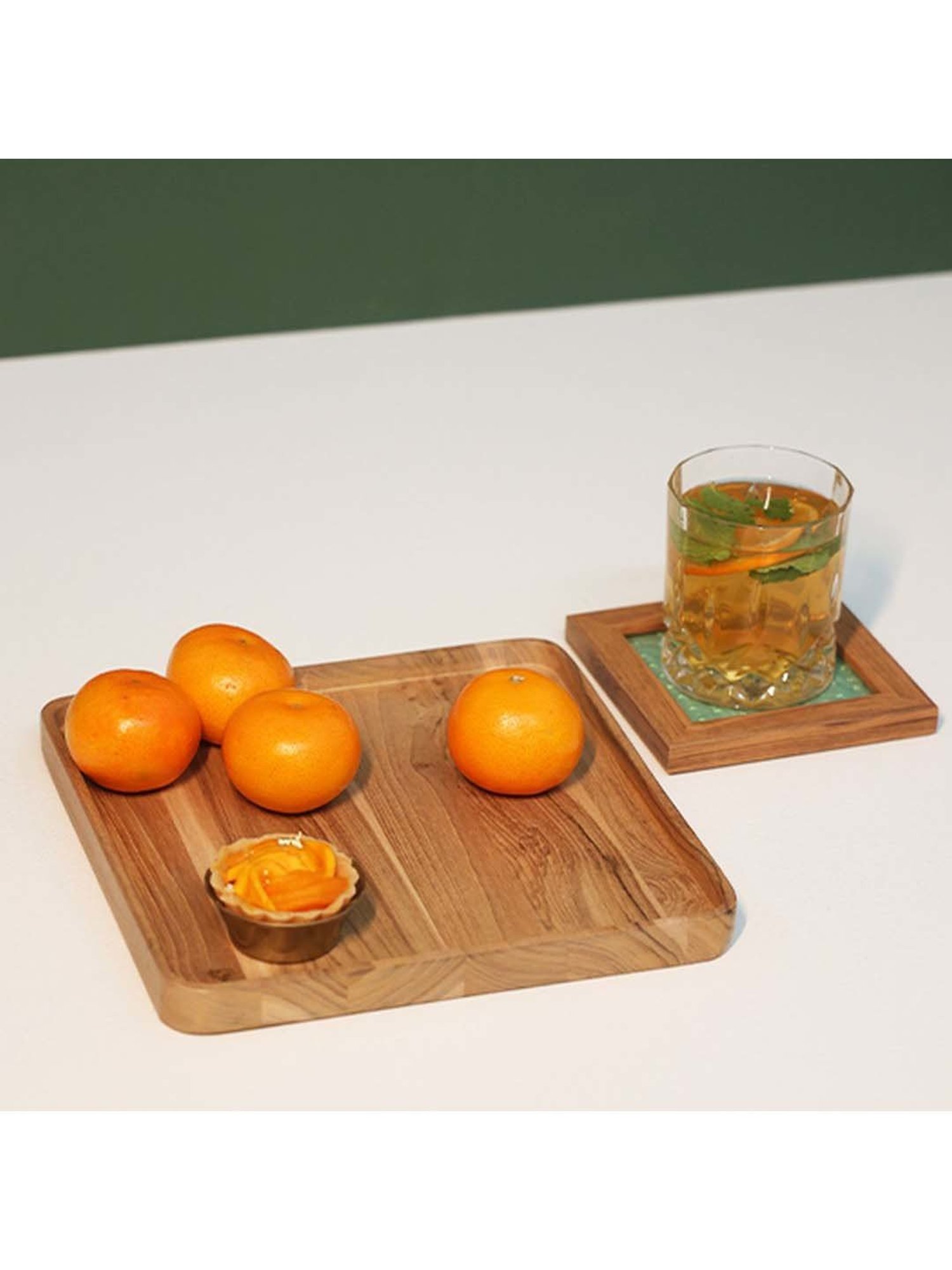ICRAFT Quad Brown Teak Wood Square Platter