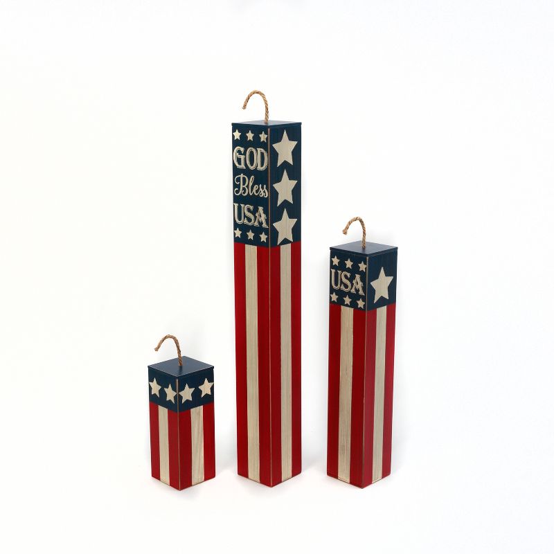 Gerson International Assorted Wood Americana Firework Home D'ecor, Set of 3