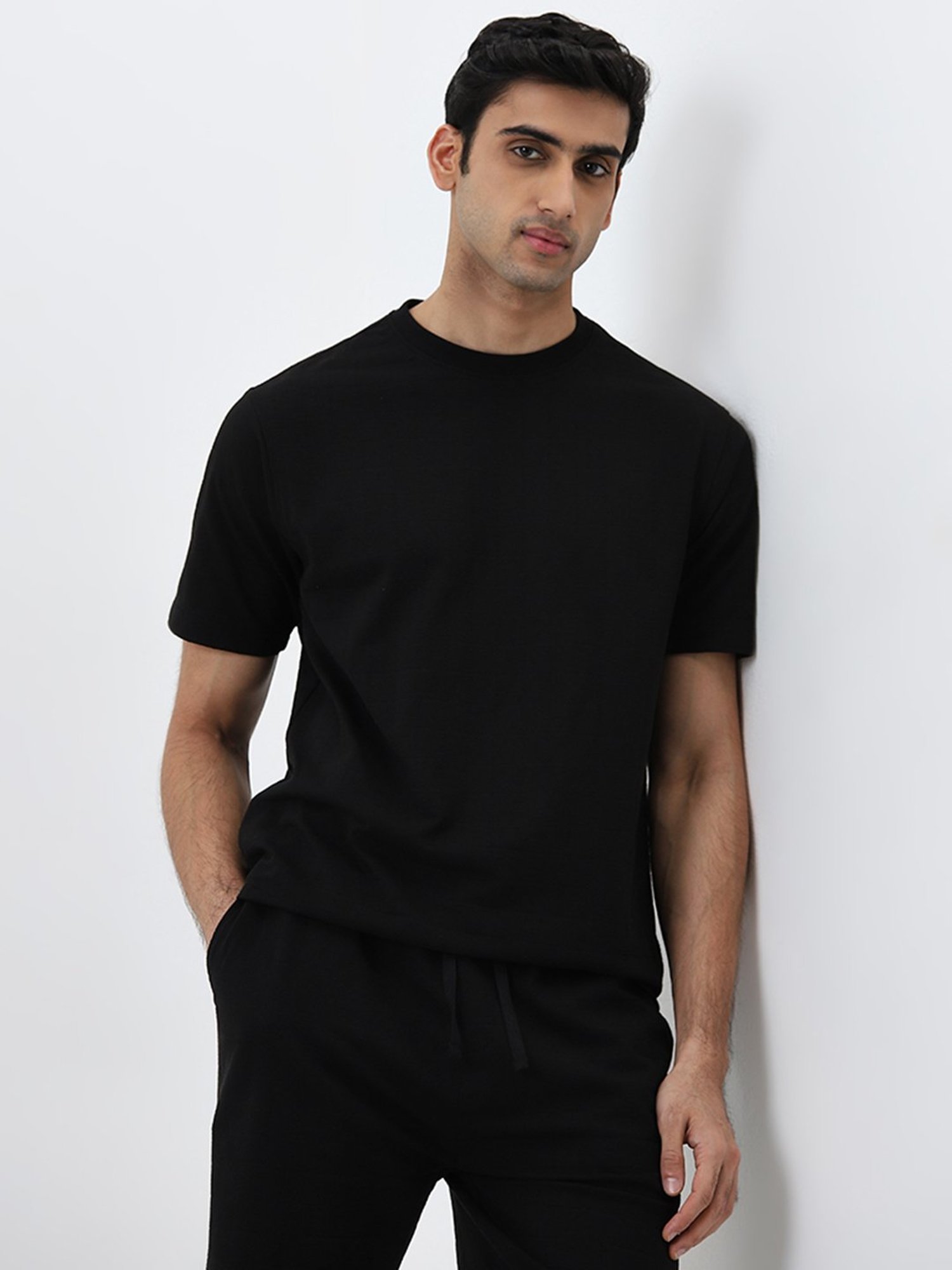 WES Lounge by Westside Black Solid Relaxed-Fit Cotton T-Shirt