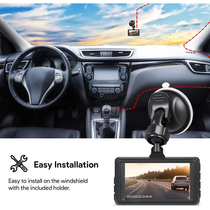 Dartwood Dash Cam with FHD 1080P, 3" LCD, 120^0 Wide Angle, WDR, Night Vision