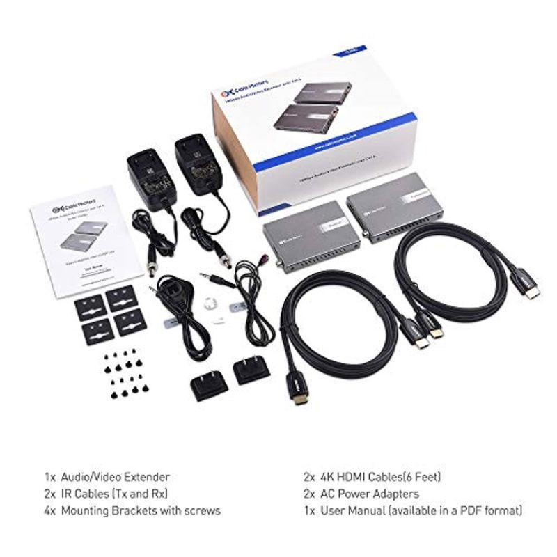 Cable Matters 4K 60Hz HDMI Extender Balun with HDMI 2.0 and HDR - Wall Mount 4K HDMI Over Ethernet Extender up to 164 Feet - Support Local Monitor Loop-Out (103082)