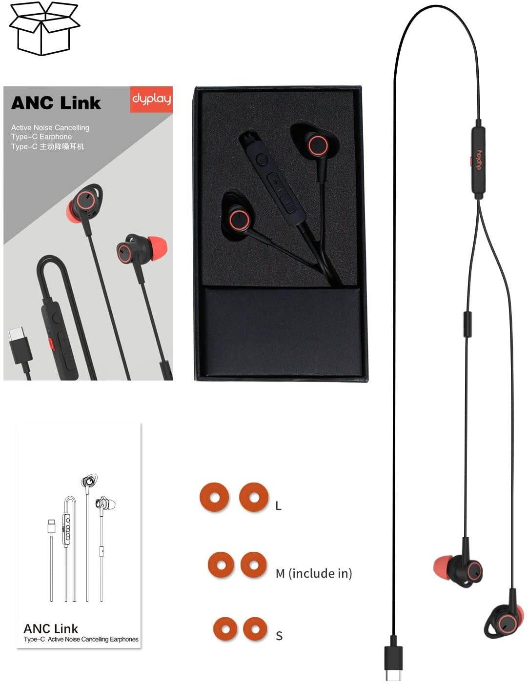 dyplay USB C Headphones Active Noise Cancelling in-Ear Headphones with ANC & MEMS Mic Hi-Fi Stereo Wired Earbuds Compatible with New iPad Samsung HTC Huawei Google Pixel 3/2/XL Xiaomi