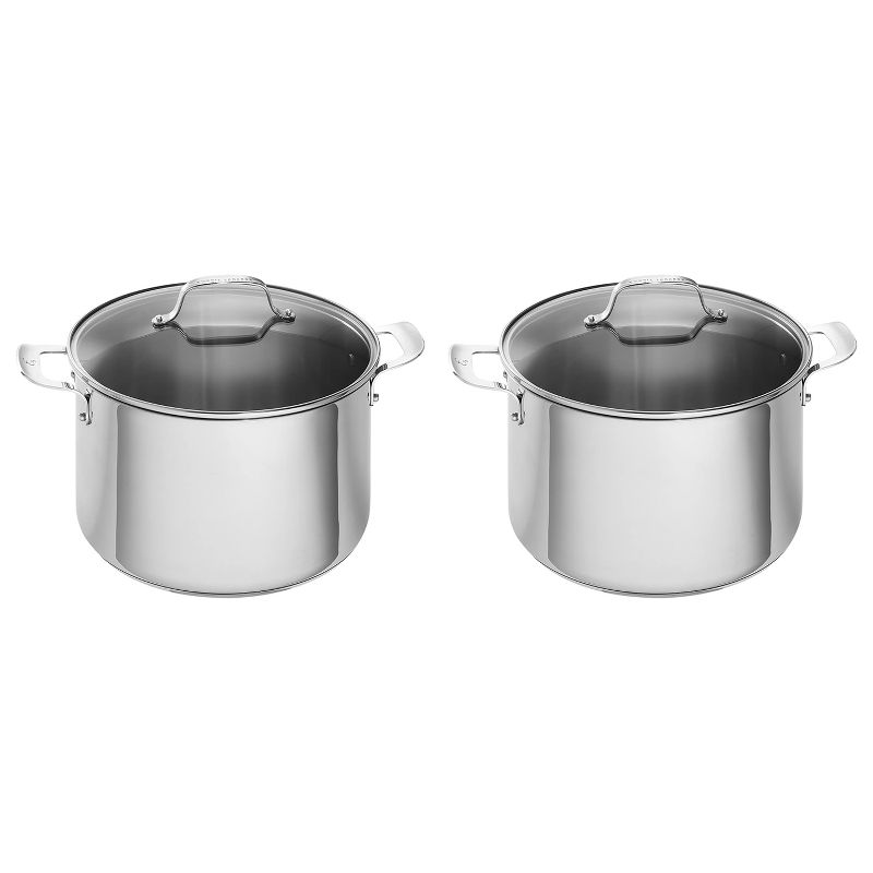 Emeril Lagasse Stainless Steel 12 Quart Dishwasher Safe Oven and Stove Top Ready Cooking Stock Pot with Tempered Glass Lid, Silver (2 Pack)