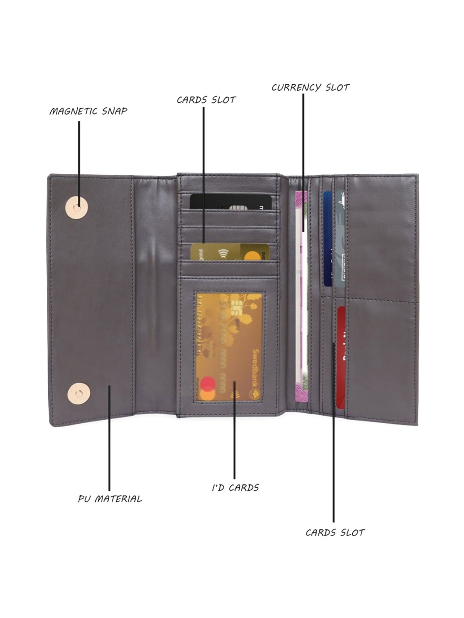 Giordano Grey Textured Tri-Fold Wallet for Women