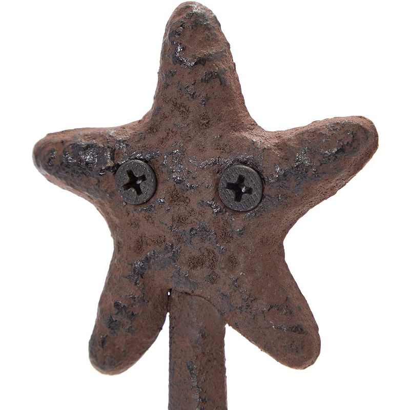 Okuna Outpost 4 Pack Dark Bronze Cast Iron Beach Starfish Decorative Wall Hooks, 0.3 x 2.6 x 4 in
