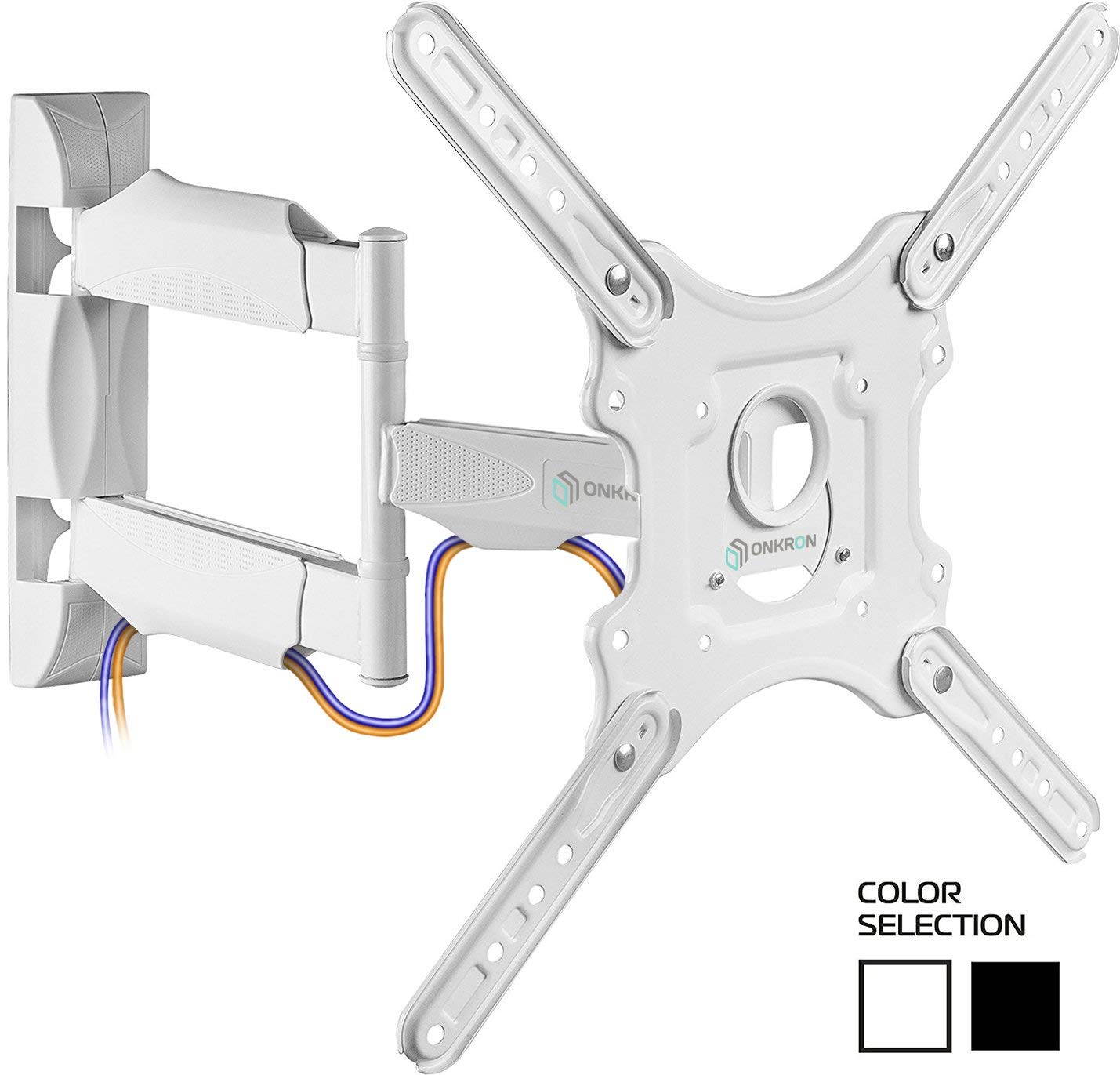 ONKRON TV Wall Mount Bracket Full Motion for 32" to 55-inch LCD LED OLED Flat Screens up to 77 lbs with Extendable Adjustable Swivel Arm White M4