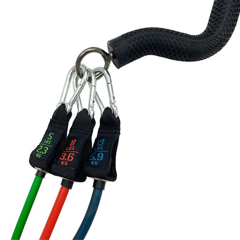 Bodylastics Collapsible Resistance Bands Curl Bar with Custom Molded Rubber Grip, 3 O Rings for Connection, and Carrying Bag, Black