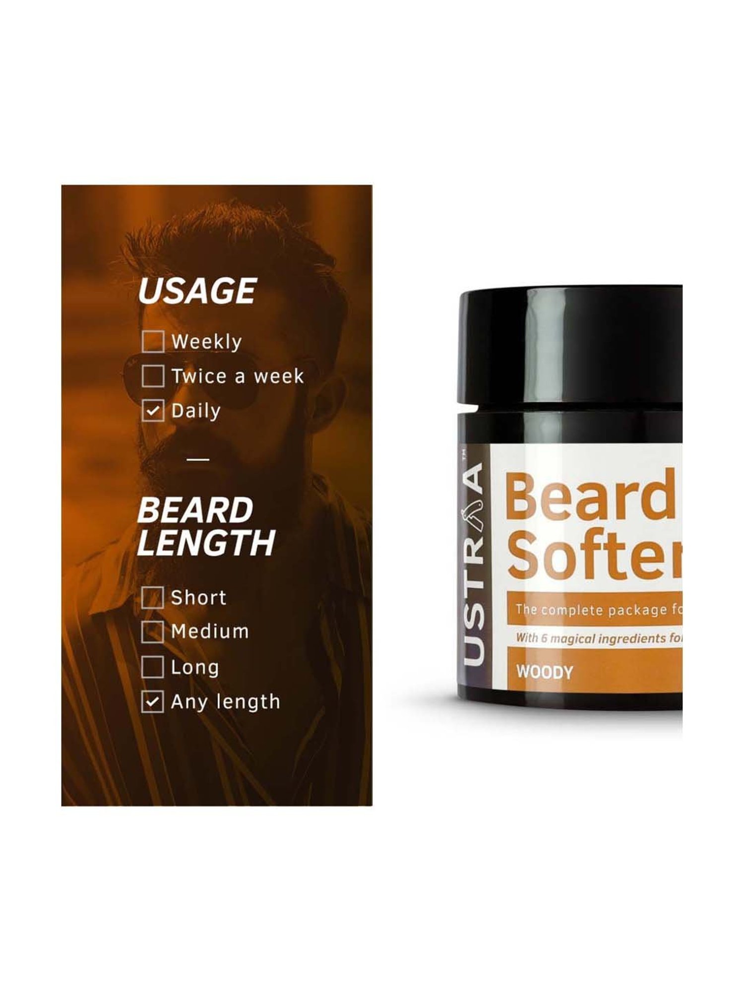 Ustraa Beard Softener Woody for Beard Care - 100 gm