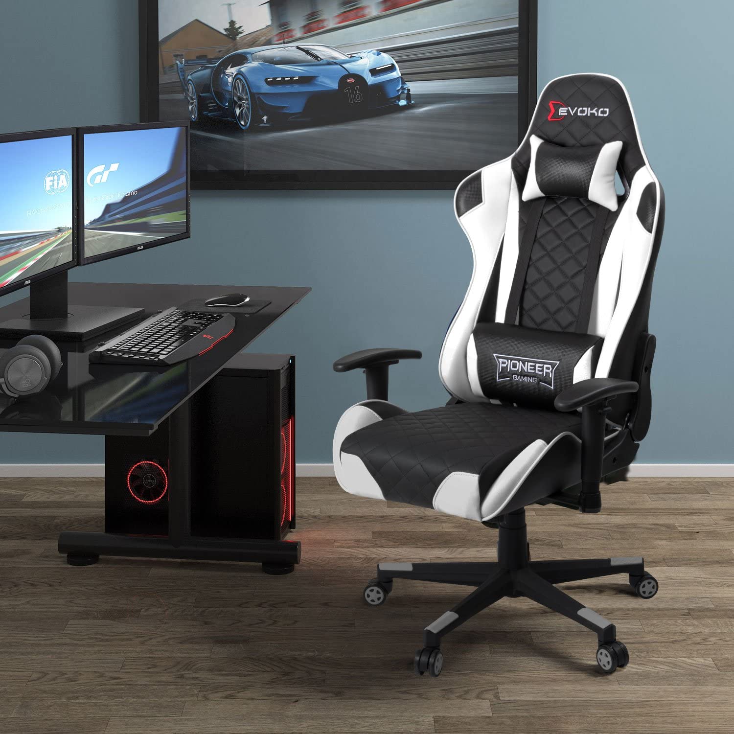 Gaming Chair, Racing Style Computer Desk Chair Padded Armrests Ergonomic Lumbar Support Adjustable Height