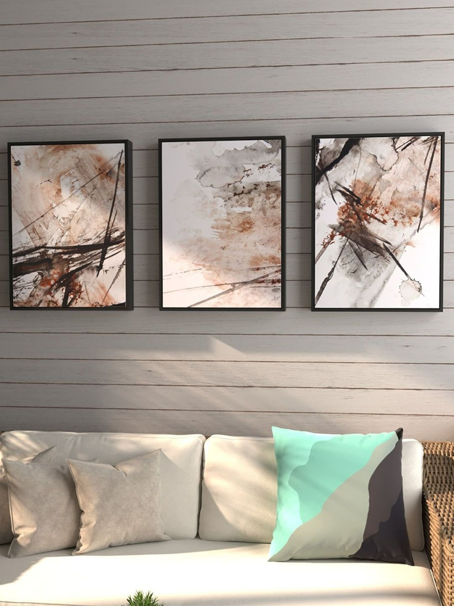 Art Street Brush Stoke Printed White Engineered Wood Wall Art (Set of 3)