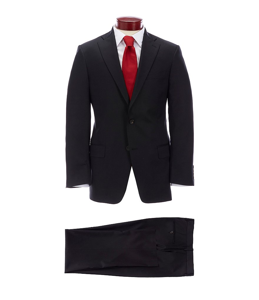 Hart Schaffner Marx Classic Fit Flat Front Solid Black Wool Blend Suit