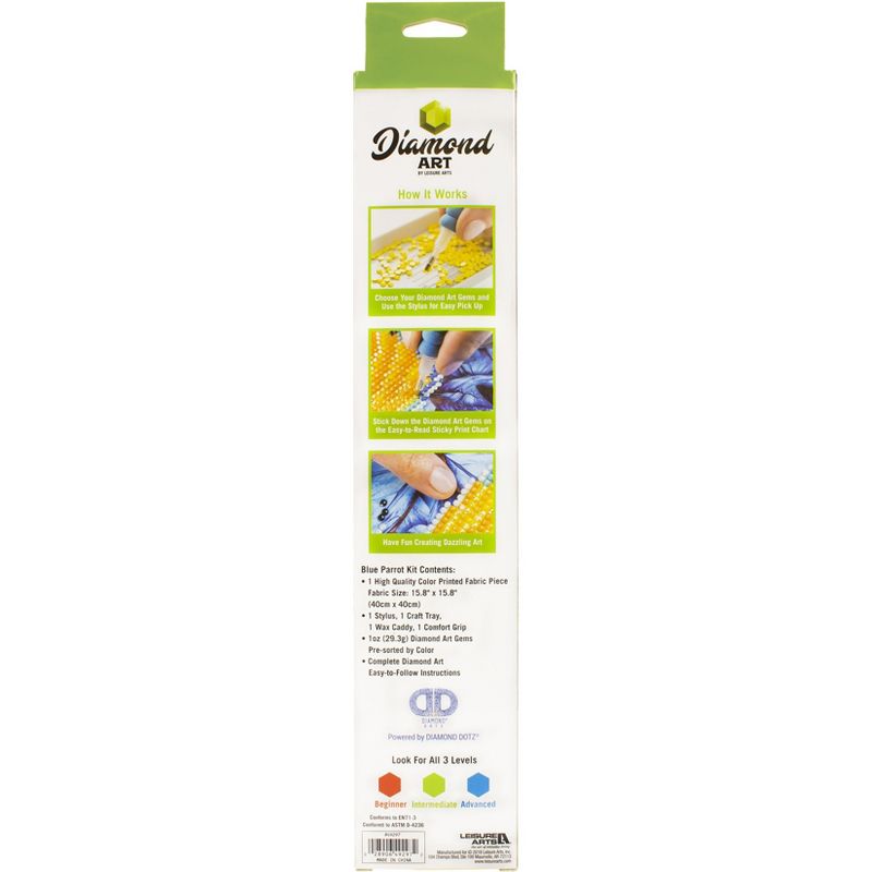 Leisure Arts Diamond Art Intermediate Kit 12"X12"-Blue Parrot