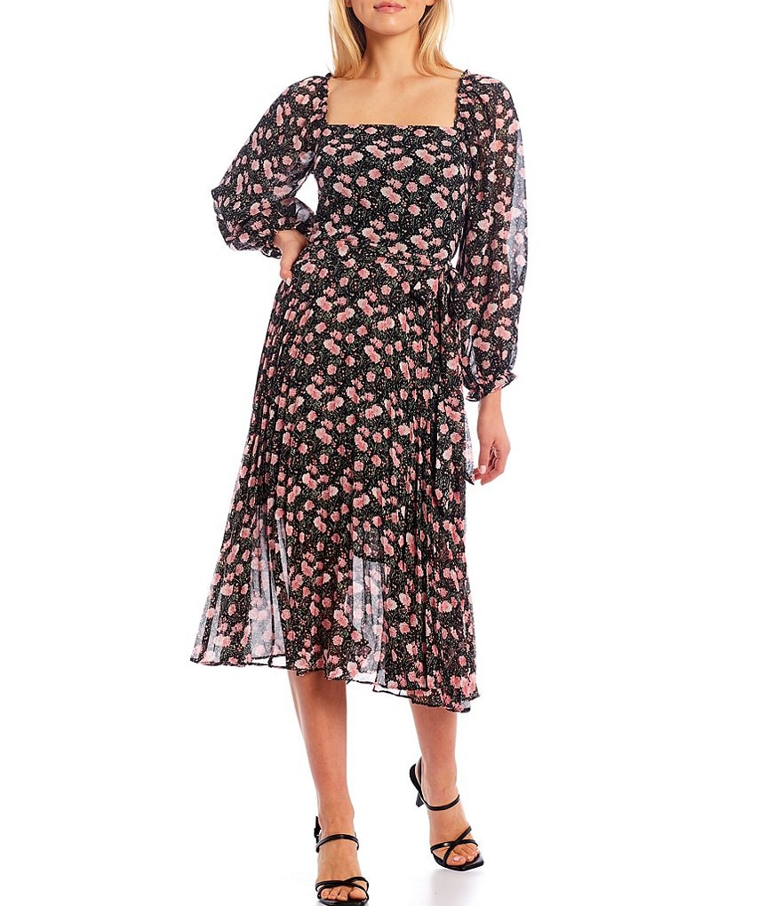 Lucy Paris Floral Print Square Neck Long Balloon Sleeve Coordinating Top